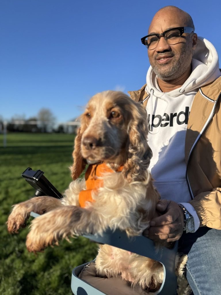 dog bike seat with a large dog